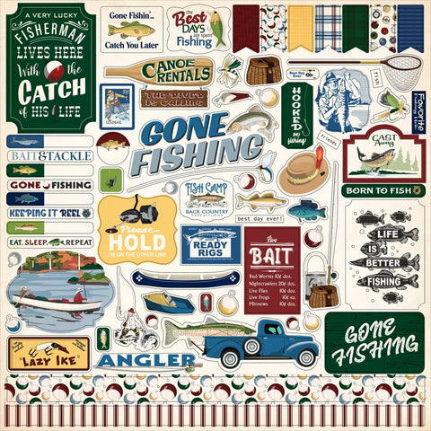 Gone Fishing - Carta Bella - Cardstock Stickers 12"X12" - Elements