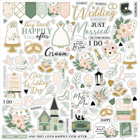 Marry Me - Echo Park - Cardstock Stickers 12"X12" - Elements