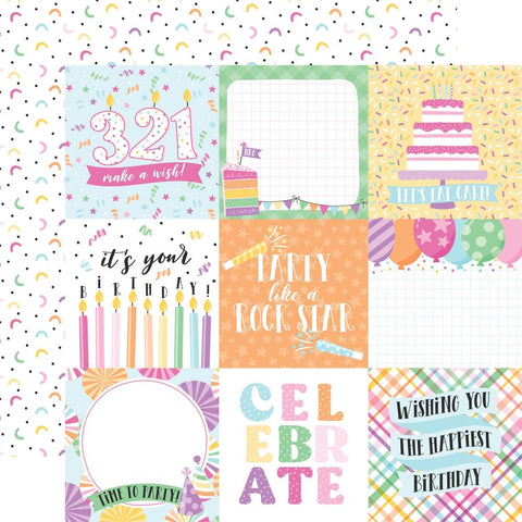 Make A Wish Birthday Girl  - Echo Park - Double-Sided Cardstock 12"X12" - 4"x4" Journaling Cards