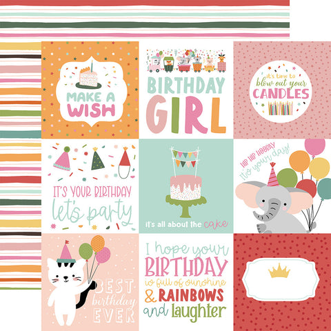 A Birthday Wish (GIRL) - Echo Park - Double-Sided Cardstock 12"X12" - 4"x4" Journaling Cards