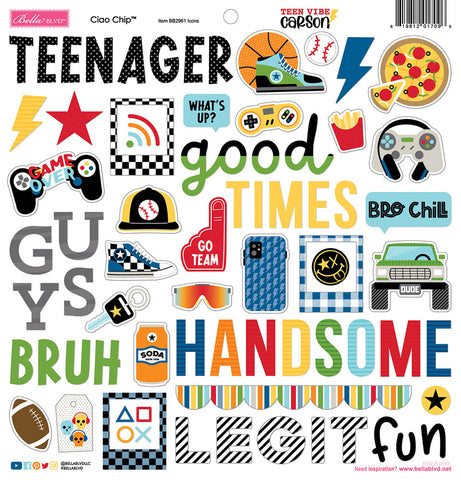 Teen Vibe - Carson - Bella Blvd - 12"x12" Chipboard Stickers - Ciao (7096)