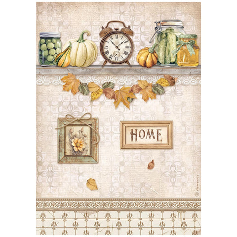 Golden Harmony - Stamperia - A4 Rice Paper - Clock & Pumpkins (7668)