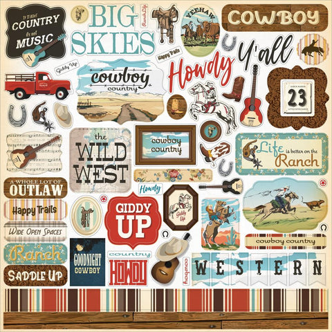 Cowboys - Carta Bella - Cardstock Stickers 12"X12" - Elements