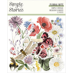 Simple Vintage Meadow Flowers - Simple Stories - Bits & Pieces 51/Pkg - Floral