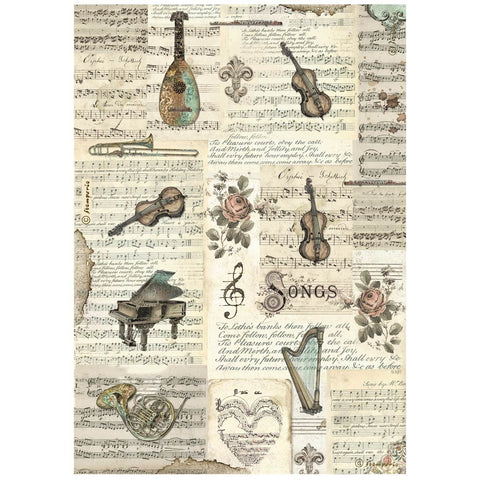 Music - Stamperia - A4 Rice Paper - Instruments (8870)