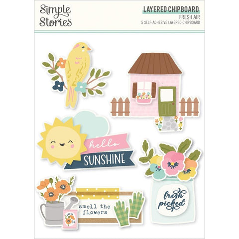 Fresh Air - Simple Stories - Layered Chipboard Die-Cuts 5/Pkg