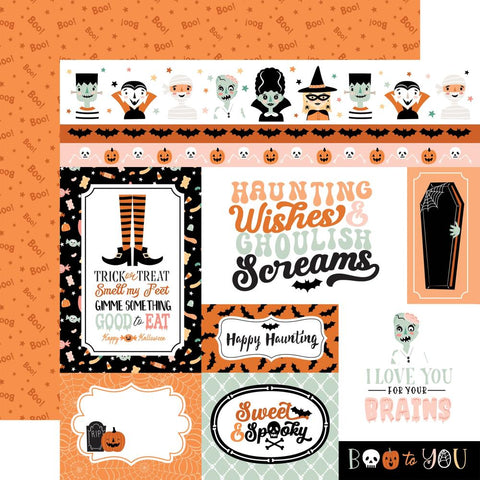 Spooktacular Halloween - Echo Park - Double-Sided Cardstock 12"X12" - Multi Journaling Cards