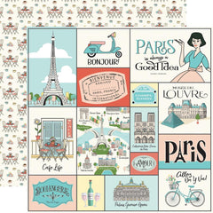 Paris - Carta Bella - Double-Sided Cardstock 12"X12" - Paris Journaling Cards