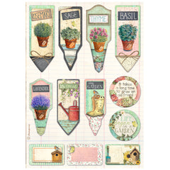 Garden  - Stamperia - A4 Rice Paper - Tags & Labels (4148)