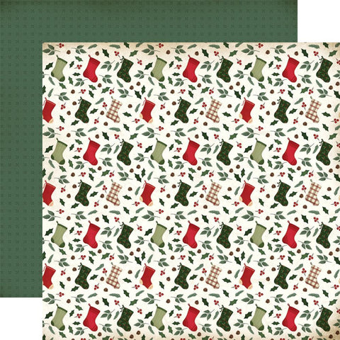 A Vintage Christmas  - Carta Bella - Double-Sided Cardstock 12"X12" - Stockings And Holly