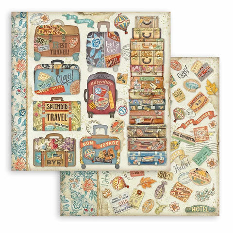 Art of Travelling - Stamperia - Double-Sided Cardstock 12"X12" - Suitcases (9495)