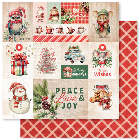 Woodland Christmas - Paper Rose - 12"x12" Double-sided Patterned Paper - Paper A