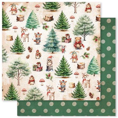 Woodland Christmas - Paper Rose - 12"x12" Double-sided Patterned Paper - Paper C