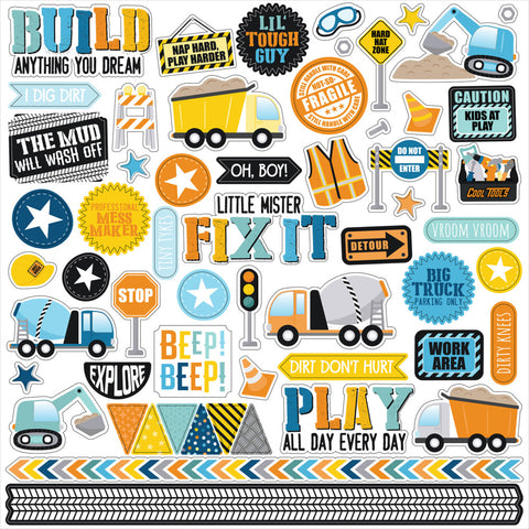 Little Builder - Echo Park - 12"x12" Carstock Sticker Sheet - Elements