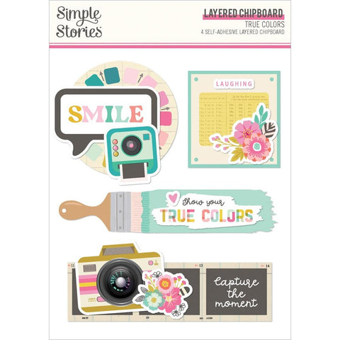 True Colors - Simple Stories - Layered Chipboard Die-Cuts